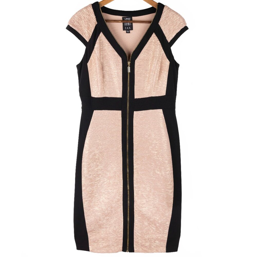 JAX Blush & Black Textured Colorblock Bodycon Midi Dress | Size 10